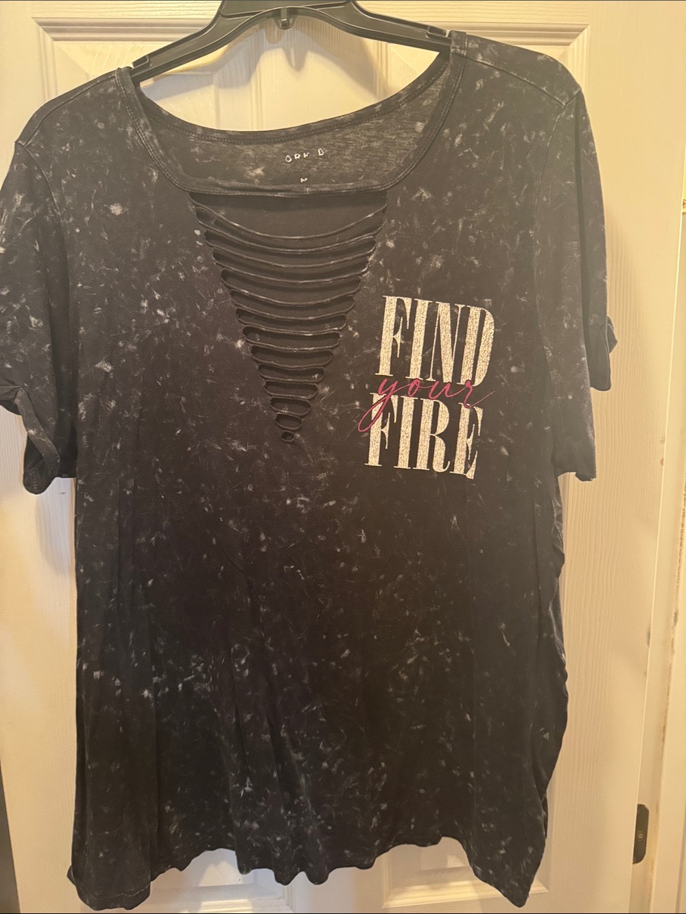 torrid Black Mineral Wash 'Find Your Fire' Short Sleeve Tee with Pink Accent